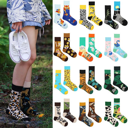 1Pair Man Women Socks Original AB Tide Socks Medium High Tube Colorful Cat Dog Koala Cow Cotton Socks Four Seasons Unisex Socks [SOX]