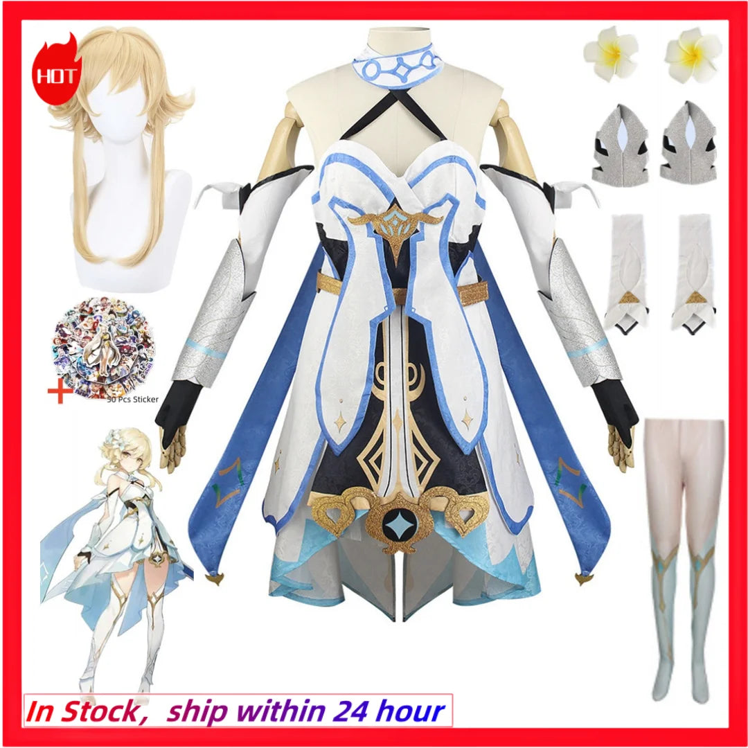 Lumine Bright Cosplay lumens Costume Alumina Wig Hair Yuanshen Game Impact Traveler Women Clothes Dress Wig Set Party Outfits [COS]