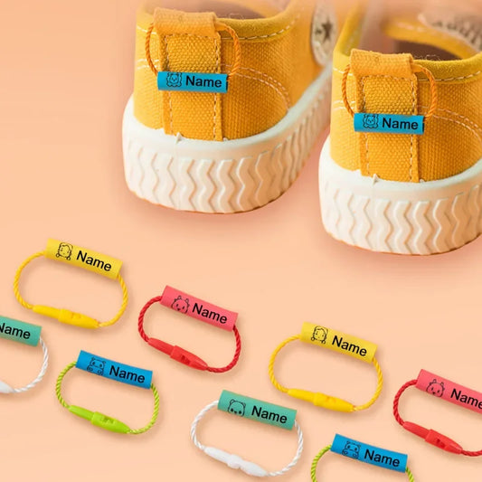 20pcs Baby Shoes Schoolbag Cup Clothes Name Sticker Waterproof Tag Rope Baby Name Ring Children Customized Name Label Pendant [OFF]