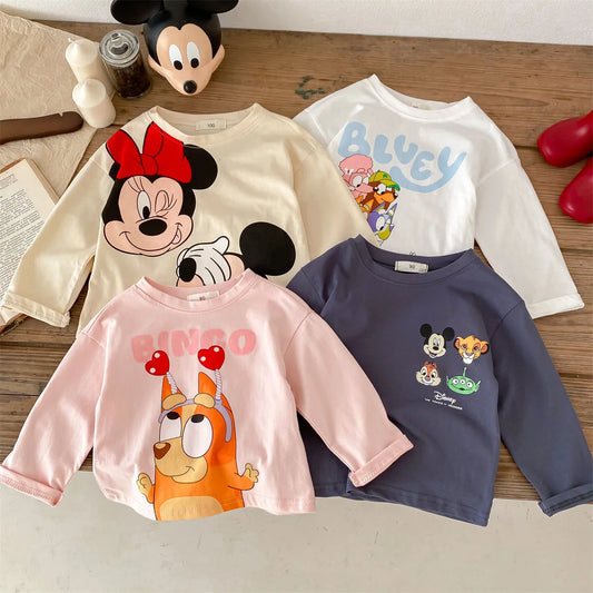 Trendy Brand Disney Children T-shirt Long-sleeved Tops Spring/autumn Clothing Kids Bottoming Shirt Cartoon Crewneck Girl Blouse [TSH]