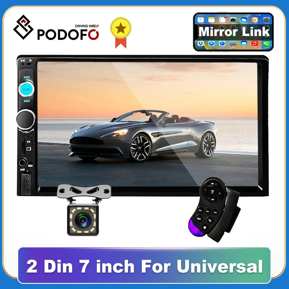 Podofo 2 din Car Radio 7" HD Autoradio Multimedia Player 2DIN Touch Screen Auto audio Car Stereo MP5 Bluetooth USB TF FM Camera [CAR]