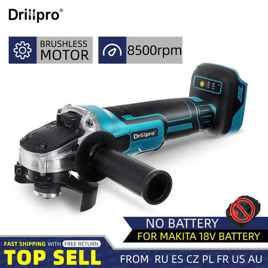 Drillpro 18V 125mm M14 Brushless Impact Angle Grinder Cordless Cutting Machine Polisher Power Tools compatible Makita Battery [PTO]