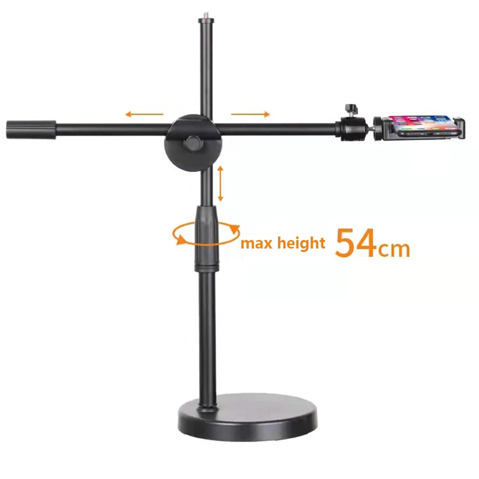 Overhead Tripod with Ring Light Table Tabletop Shooting Stand Tripods with Mobile Phone Holder Boom Arm for Nail Art Photography [PHO]