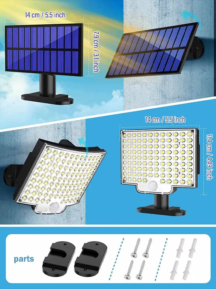 106LED Solar Light Outdoor Waterproof with Motion Sensor Floodlight Remote Control 3 Modes for Patio Garage Backyard [SLG]