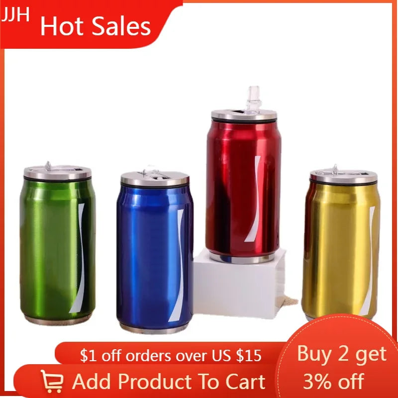 Stainless Steel Vacuum Insulated Tumbler,Creative Can Beverage Bottle, Coke Thermos Cup With Logo，Straw Drinking Water Cup,350ml [MUG]