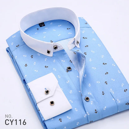 Quality Plaid Casual Men's Shirt Slim Fit Formal & Business Party Man Spring Long Sleeve New Men Floral for Mens Dress Shirt [MEN]