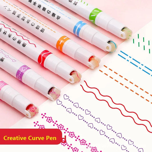 Zoecor Kawaii Handbook Marker Flowers Line Shaped Highlighter Pen Roller Tip Curve Liner Journaling Creative Drawing Stationery [STA]