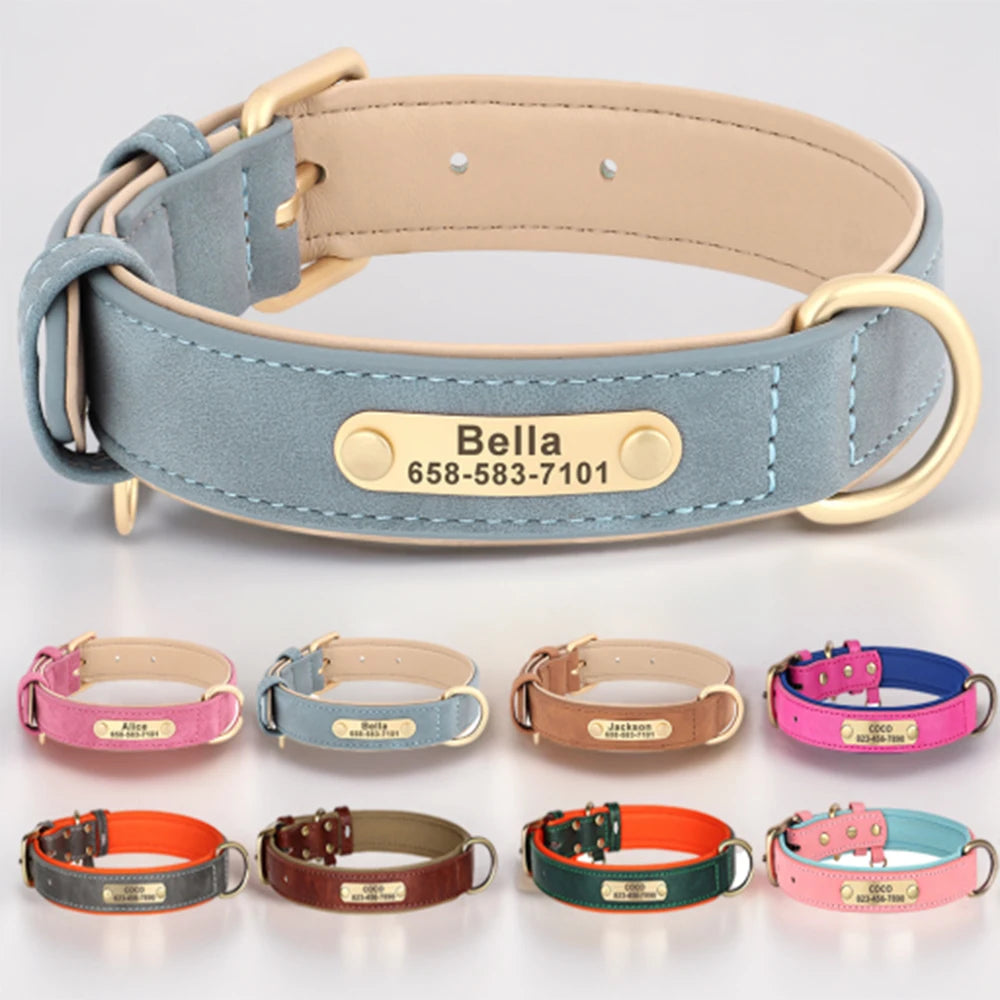 Personalized Dog Collar Custom Engraved PU Leather Dog Collars Free Engraving ID Tag Nameplate For Small Medium Large Dogs [PET]