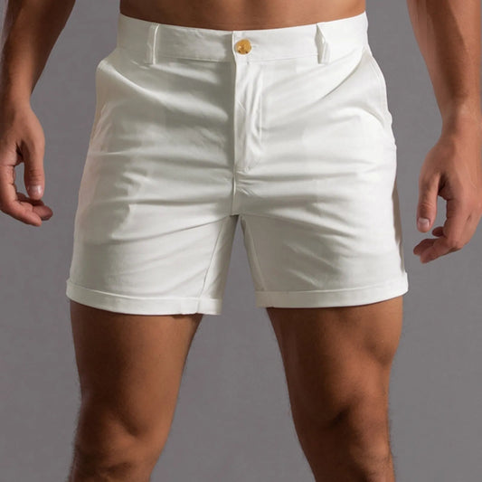 Cotton White  Shorts Thin Button Trunks Summer Solid Color Fashion Men'S Shorts Vacation Holiday Outfits Pantalones Cortos New [MEN]