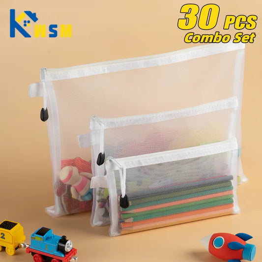 1-30 PCS Mesh Zipper File Bag Waterproof Moisture-proof Zipper Folder Toy Storage Bag Storage Tools Cosmetic Organization Bag [CSM]