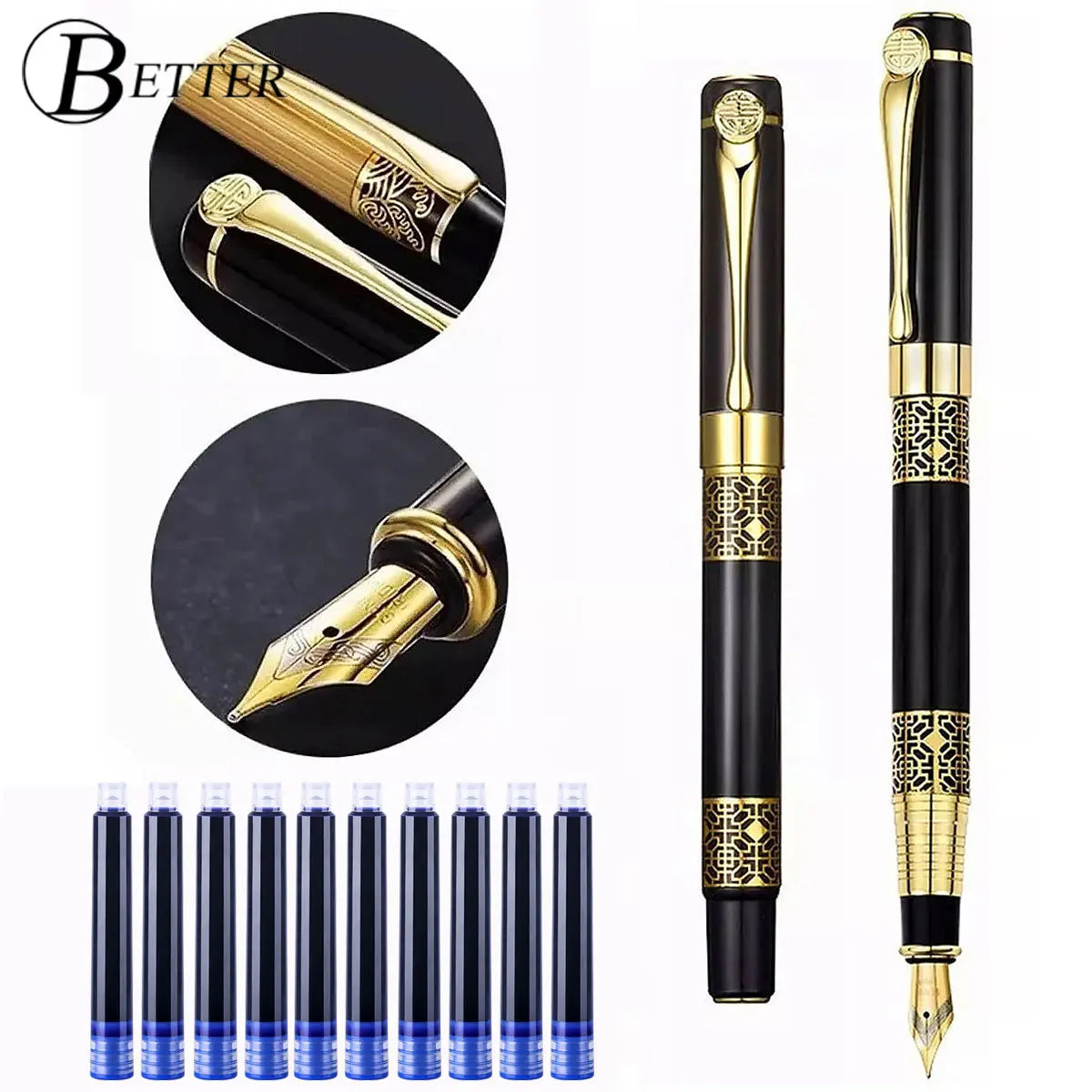 Retro Metal Fountain Pen F Nib With Ink High Quality For Business Writing Gift Office School Supplies for Students Stationery [STA]