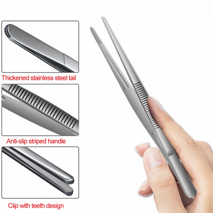 Stainless Steel Tweezers with Curved Pointed Serrated Tip Home Medical Dental  Garden Daily Kitchen Precision Tweezer Tools [DEN]