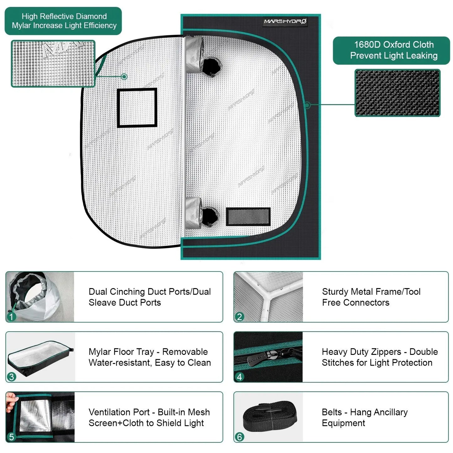 Hydro Reflective Mylar Grow Tent 1680D 100x100x180cm Growing Tent for Plants, Grow Kit (39''x39''x70'') [GAR]