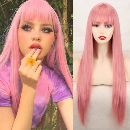 Lolita Synthetic Wig Pink Wig Blonde wig Long Streight Hair With Bangs Natural wigs For women's hair Cosplay Wig [LOL]