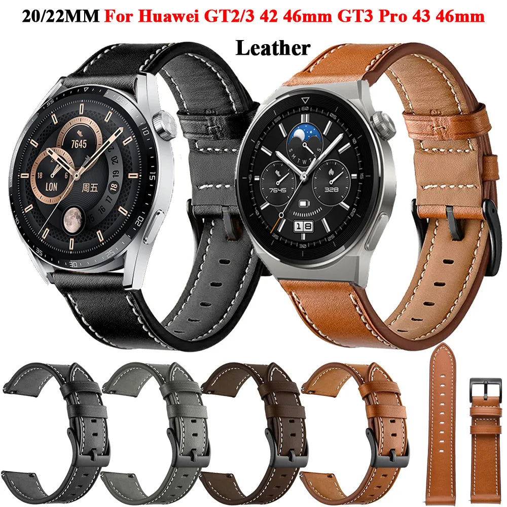 20 22MM Bracelet Leather Strap For Huawei Watch GT GT2 GT3 42 46mm Smart Watch Band GT 2 Pro GT3 Pro 46mm42mm Wristband Bracelet [SWH]