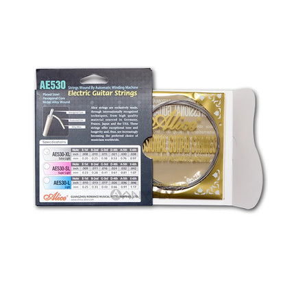 Original ALICE AE530 Electric Guitar Strings 1st-6th Light Super Light Extra Light Nickel Alloy Wound Full Set Hexagonal Core [SPT]