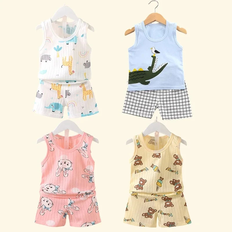 Mother Kids Clothes Baby Cotton Print  Children's Clothing T-shirt Vest Tops Shorts Sets Boys Girls Cute Breathable Summer [TSH]