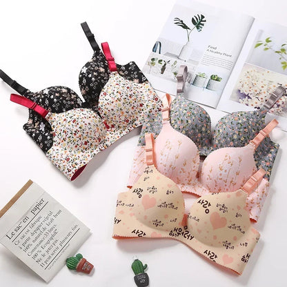 Women Flower Print Seamless Bra Sexy Lingerie Floral Push Up Bras One-Piece Underwear [UND]