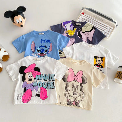 Disney Cartoon Cute Baby Girl Boy T-shirt Summer Clothing Printed Minnie Children Tees Short Sleeve Tops Crewneck Kids T-Shirts [TSH]