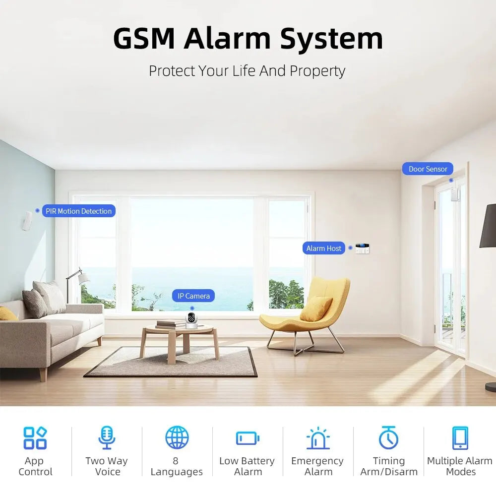 Keypad GSM Wifi Alarm Security 433MHz Wireless Smart Home Burglar Alarm System APP Control Motion Detector Door Sensor [SEC]