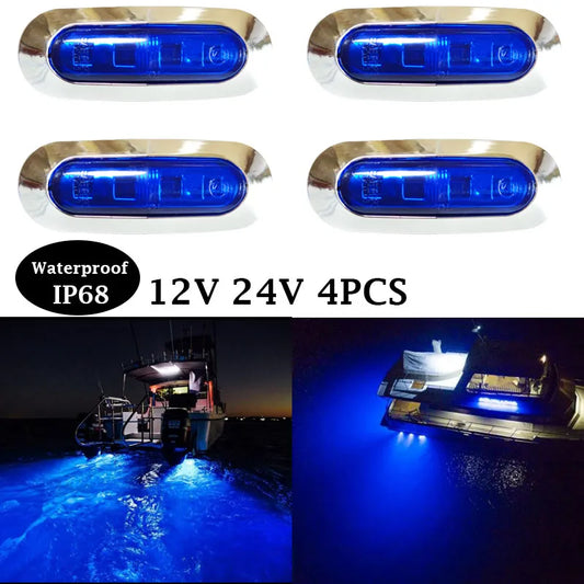 4x Marine Boat LED Courtesy Lights Cabin Deck Walkway Stair Light White Blue 12V 24V LED Tail Lamp Yacht Accessories Waterproof [MRN]