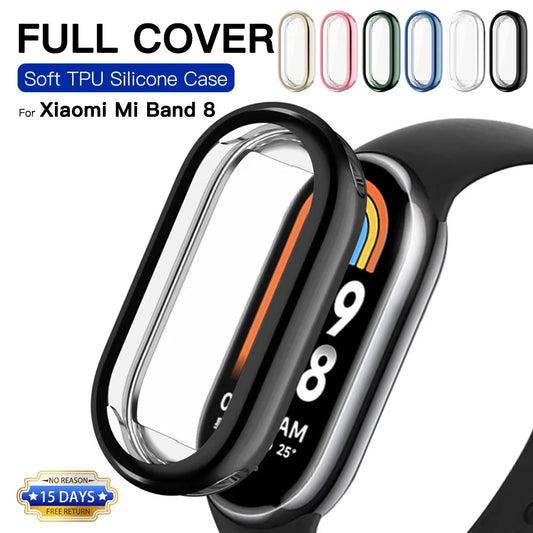 TPU Soft Protective Cover For Xiaomi Mi Band 8 Case Full Screen Protector Shell Bumper Plated Cases For Mi Band 8 smart watch [SWH]