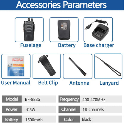 2pcs Baofeng BF-888S Long Range Walkie Talkie UHF 400-470MHz Ham Two Way Radio Comunicador Transceiver for Hotel Camping [TEL]