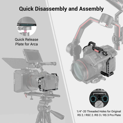 SmallRig DSLR Camera Cage for Canon EOS R5 R6 R5 C built-in Cold Shoe NATO Rail 1/4'' Arri Hole Camera Rig Video Set 2982B [PHO]