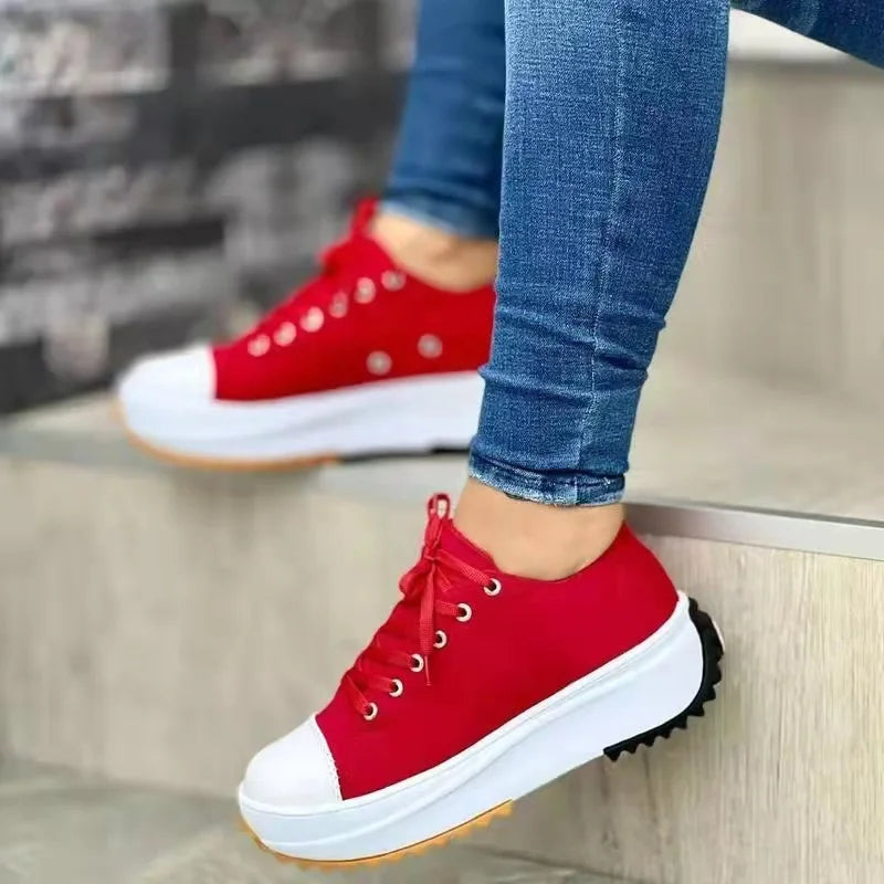 Speedy 2023Classic White Canvas Shoes Women Sneakers Solid Lace-Up Casual Platform Shoes for Women [SHO]