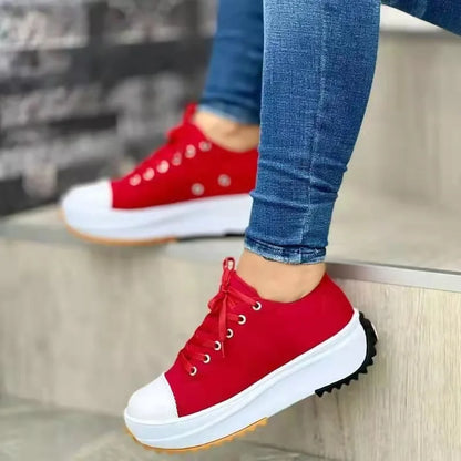 Speedy 2023Classic White Canvas Shoes Women Sneakers Solid Lace-Up Casual Platform Shoes for Women [SHO]
