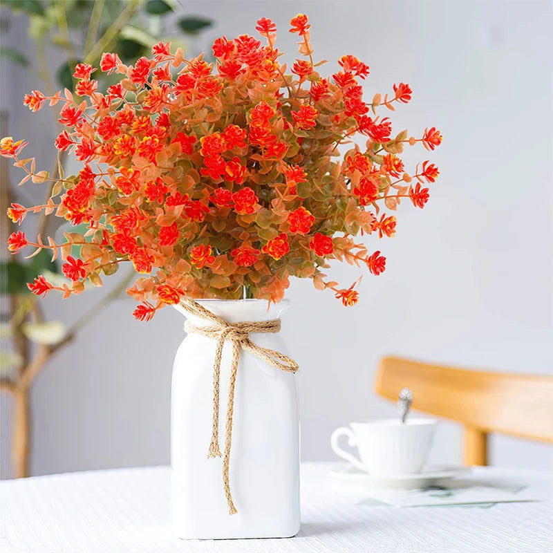 Gypsophila Artificial Flowers Eucalyptus Branch Babies Breath Fake Red Orange Flower Bouquet Home Wedding Decoration Autumn [FLW]