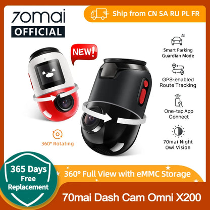 70mai Dash Cam Omni X200 360° Full View Built-in GPS ADAS 70mai Car DVR X200 Camera 24H Parking Monitor eMMC Storage AI Motion [CAR]