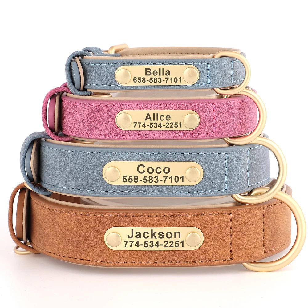 Personalized Dog Collar Custom Engraved PU Leather Dog Collars Free Engraving ID Tag Nameplate For Small Medium Large Dogs [PET]