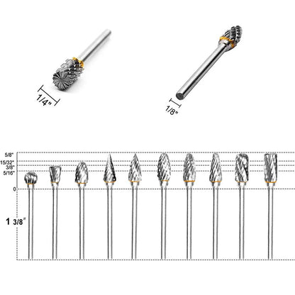 New 10 pcs 1/8" Shank Tungsten Carbide Milling Cutter Rotary Tool Burr Double Diamond Cut Rotary Dremel Tools Electric Grinding [TPT]