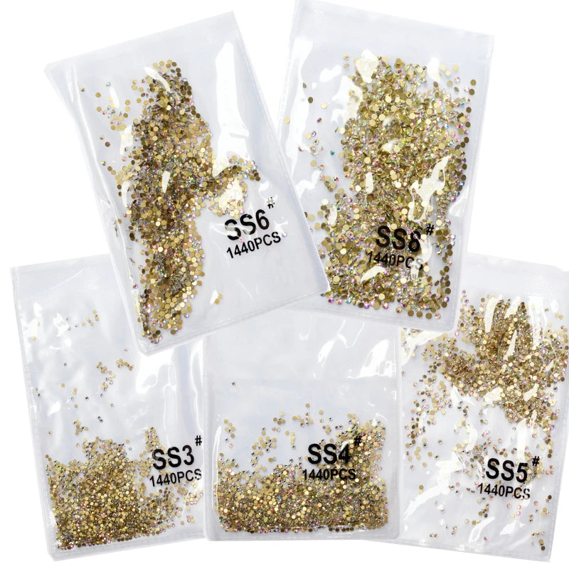 SS3-ss8 1440pcs Clear Crystal AB gold 3D Non HotFix FlatBack Nail Art Rhinestones Decorations Shoes And Dancing Decoration [SHO]