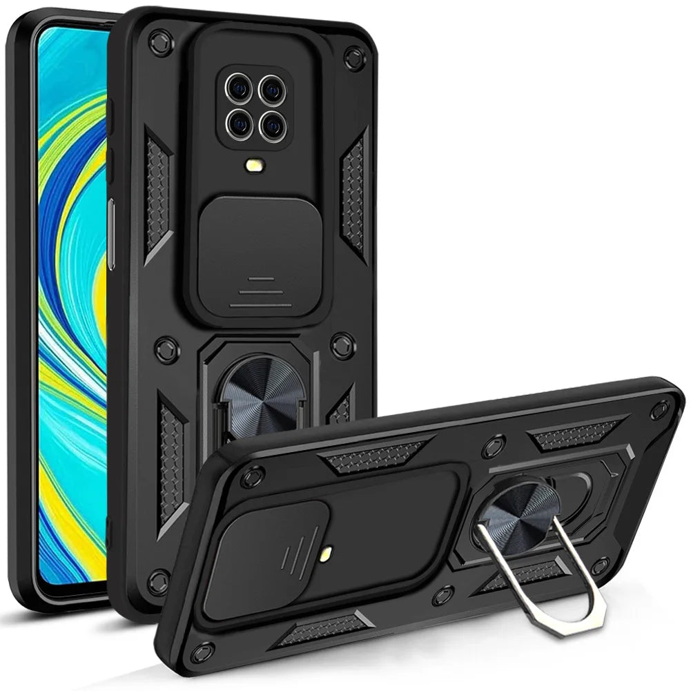 Slide Camera Lens Protective Case for Xiaomi Redmi Note 9 Pro 9T 9S Note9 Car Holder Magnetic Armor Shockproof Bumper Case Cover [CAR]