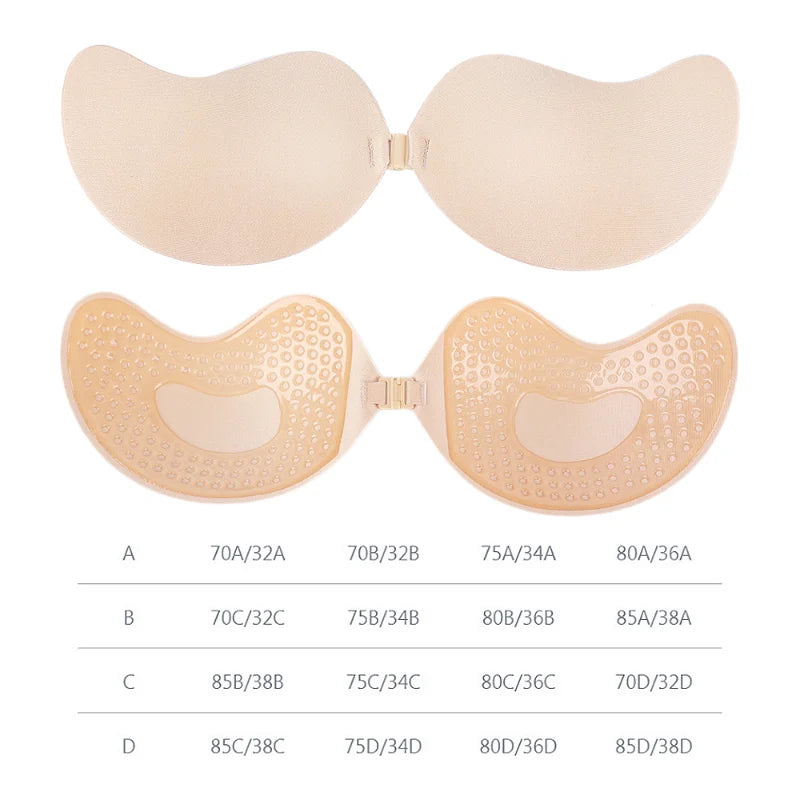 Invisible Push Up Bra for Women Backless Strapless Bra Seamless Front Closure Bralette Underwear Silicone Self-Adhesive Bra Pads [UND]