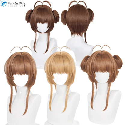 Sakura Kinomoto Cosplay Wig Anime  Cosplay Costume Heat Resistant Synthetic Hair Halloween Wigs + Wig Cap [COS]