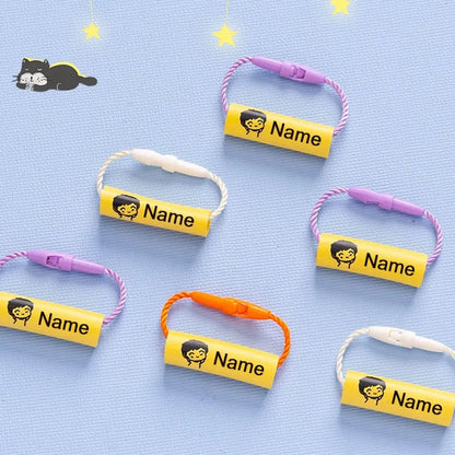 20pcs Customized Name Ring Pendant Baby Shoes School Bag Cup Clothes Name Tag Waterproof Hang Tag Rope Baby Name Circle for Kids [OFF]