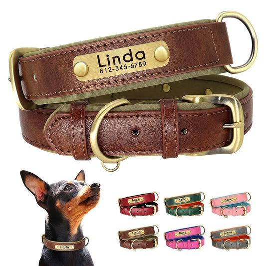 Custom Leather Dog Collar Soft Padded Dog Collars Personalized Pet ID Necklace Free Engraved Name Paw For Small Medium Dogs Pug [PET]