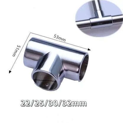 22mm/25mm/30mm/32mm Marine Boats Handrail Stainless Steel 3 Way Boat Deck Handrail 90 Degree Tee Cross Fitting Joint Connector [MRN]