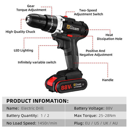 25+3 Torque Cordless Drill Electric Screwdriver Rechargeable Electric Drill Lithium-Ion Battery 2 Speed DIY Driver Power Tools [TOL]