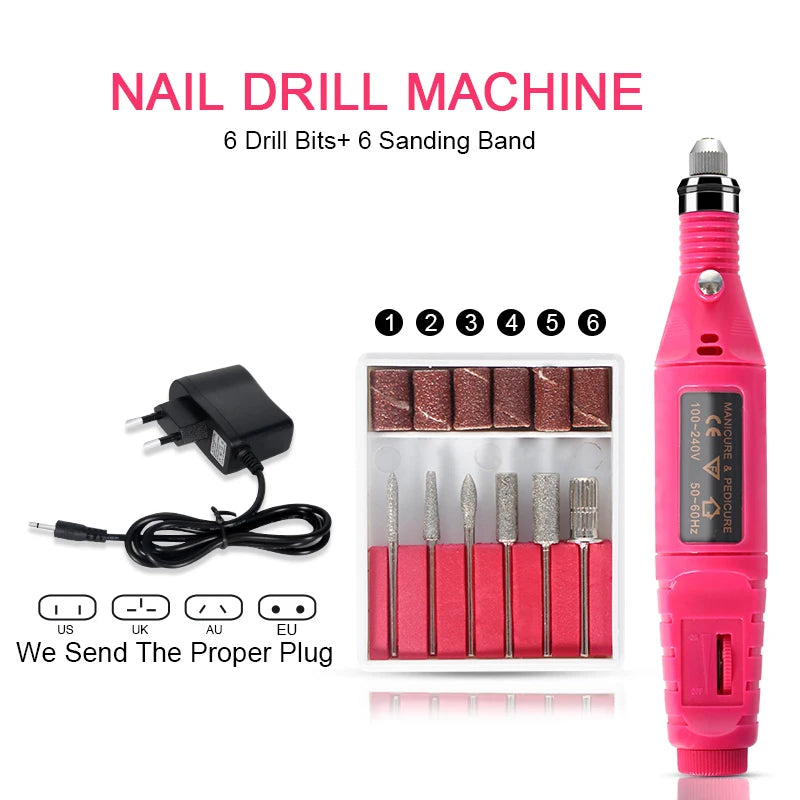 Nail set and Nail Lamp Choose 6 Color Gel Nail Polish Kit Electric Nail Drill Machine Manicure Set Nails Art Decorations [BEU]