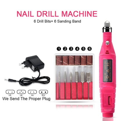 Nail set and Nail Lamp Choose 6 Color Gel Nail Polish Kit Electric Nail Drill Machine Manicure Set Nails Art Decorations [BEU]