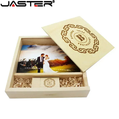 JASTER (1 PCS Free LOGO) Photo Unique Album Walnut Wood USB+Box Pendrive USB Flash Drive 8GB 16GB 32GB 64GB 128GB Photography [PHO]