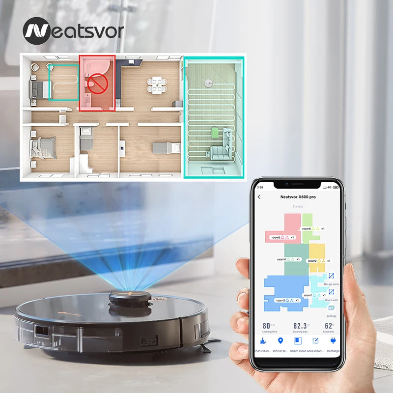 NEATSVOR X600pro 6000pa LDS Navigation Robot Vacuum Cleaner APP Virtual Wall,Breakpoint Cleaning,Draw Cleaning Area,Mopping Wash [HAP]