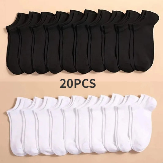 10 Pairs Women/Men Boat Socks Invisible Low Cut Silicone Non-slip Summer No-show Ankle Socks Solid Color Casual Breathable [SOX]