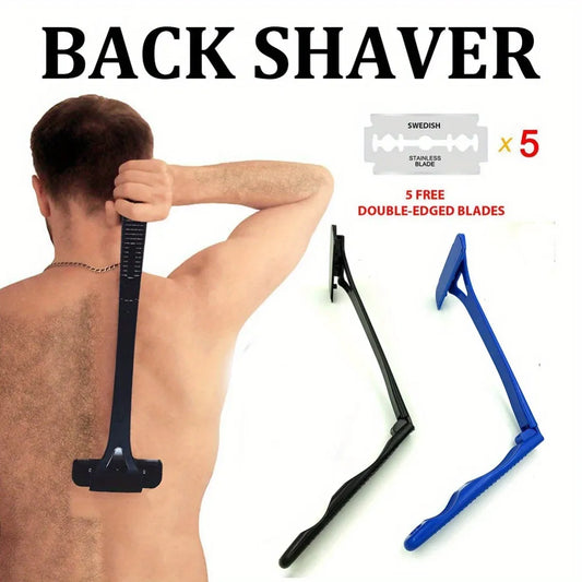 Long Handle Folding Shaver for Men Body Back Hair Trimmer Body Leg Razor Shaver Hair Removal Tool with 5Pcs Replaceable Blades [HAI]