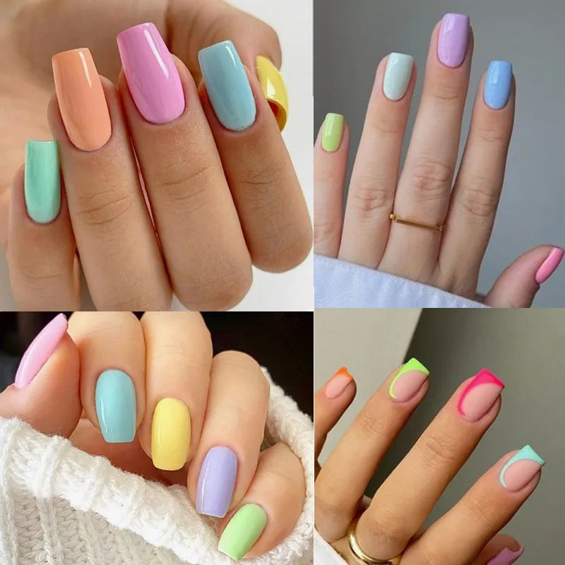 2/6Pcs/Set Macaron Gel Nail Polish Set Spring Summer Candy Colors UV LED Nail Art Gel Semi Permanent Varnish Base Top Coat Kits [BEU]