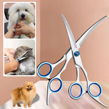 Stainless Steel Pet Scissors Dogs Shears Dog Grooming Scissors Safety Round Head Pet Hair Cutting Scissors Curved Scissors [PET]